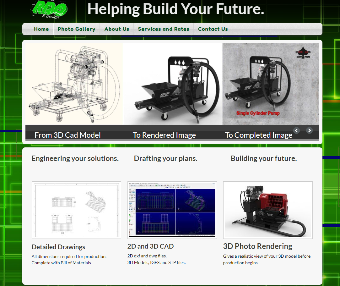 Home page of previous RDO Drafting and Design Wedsite